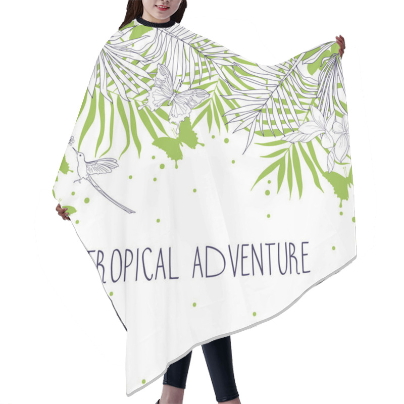 Personality  Banner With Place For Text And Tropical Flowers, Palm Leaves And Butterflies Hair Cutting Cape