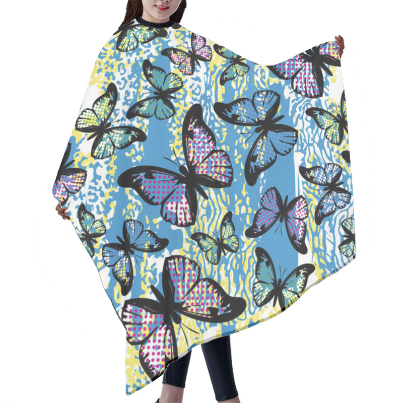 Personality  Continuous Design Of Butterflies. Pattern Seamless For Textile Industry.  Hair Cutting Cape