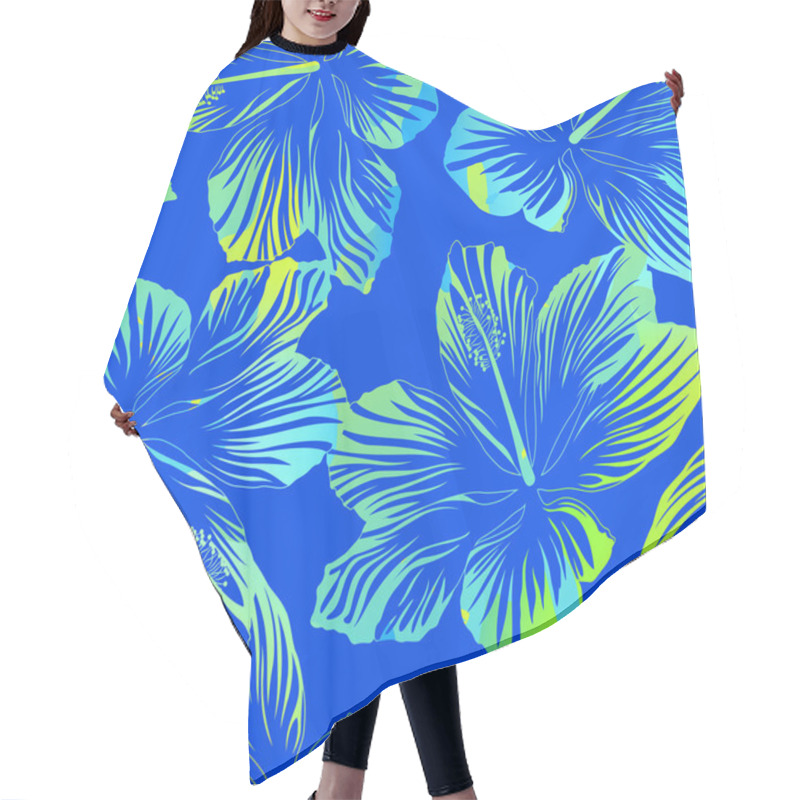 Personality  Tropical Flowers Blue Seamless Pattern With Watercolour Effect Hair Cutting Cape