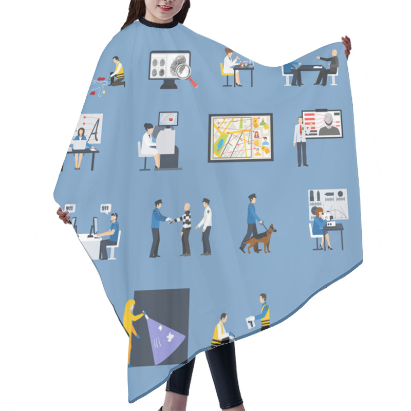 Personality  Crime Investigation Flat Icons Set Hair Cutting Cape