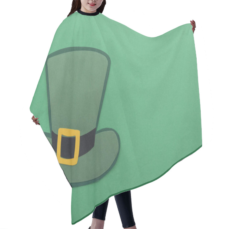 Personality  Top View Of Paper Hat Isolated On Green With Copy Space, St Patrick Day Concept Hair Cutting Cape