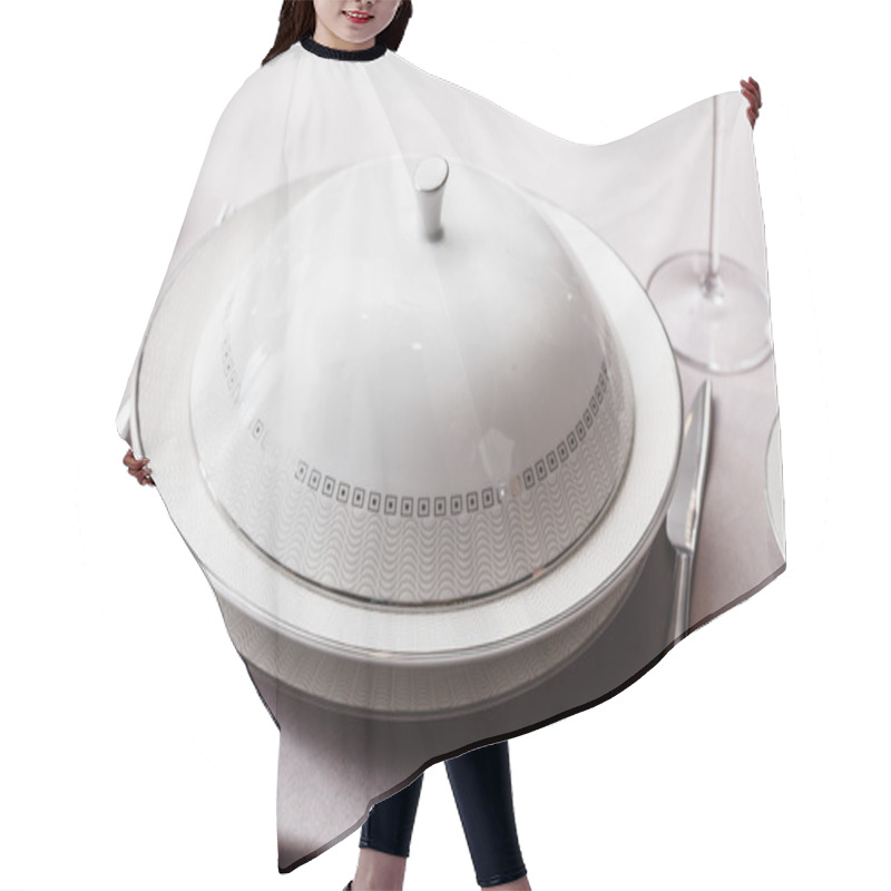 Personality  Fish Soup In Bowl Under Lid Hair Cutting Cape