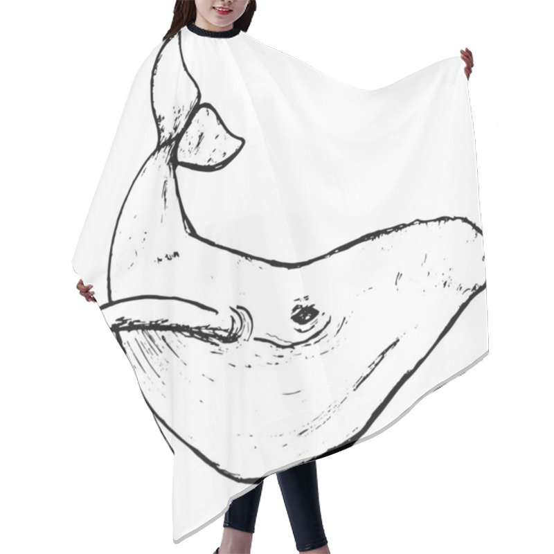 Personality  Black And White Whale Illustration. Picture Of A Sea Animal. Hair Cutting Cape