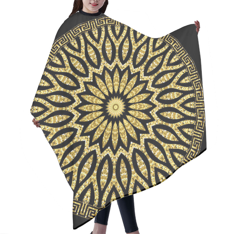 Personality  Gold Glitter Flower Vector Mandala Pattern. Greek Style Patterne Hair Cutting Cape