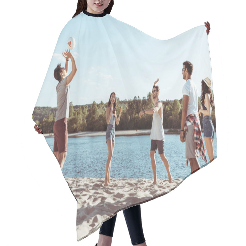 Personality  Friends Playing Volleyball On Sandy Beach Hair Cutting Cape