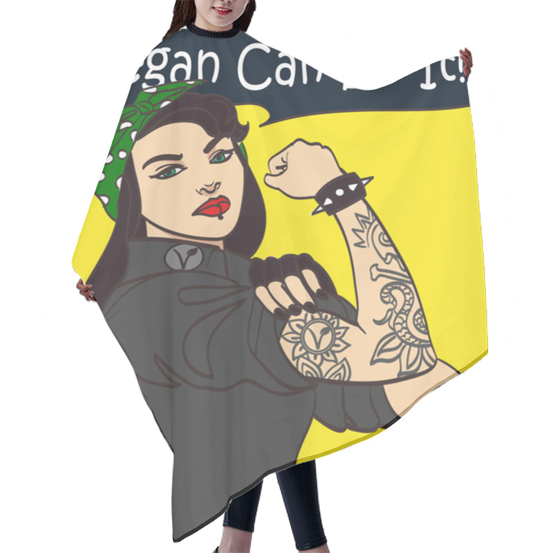 Personality  Cool Nice Drawn Vector Subculture Punk Gothic Woman With Signature We Vegan Can Do It. In Layers, Eps 10 Hair Cutting Cape