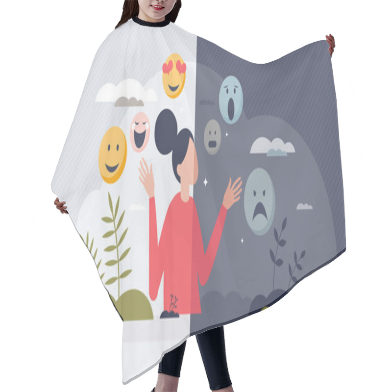 Personality  Mental Health Awareness To Understand Emotions Or Feelings Tiny Person Concept. Various Psychological Diseases Literacy To Recognize Depression, Frustration Or Anxiety Problems Vector Illustration. Hair Cutting Cape