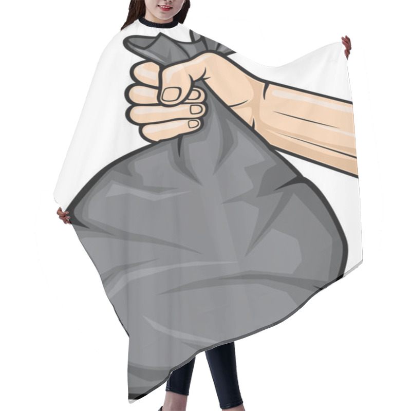 Personality  Hand Holding Black Plastic Trash Bag Hair Cutting Cape