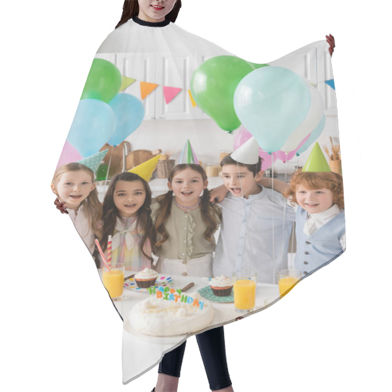 Personality  Group Of Children Singing Happy Birthday Song Next To Cupcakes And Balloons  Hair Cutting Cape