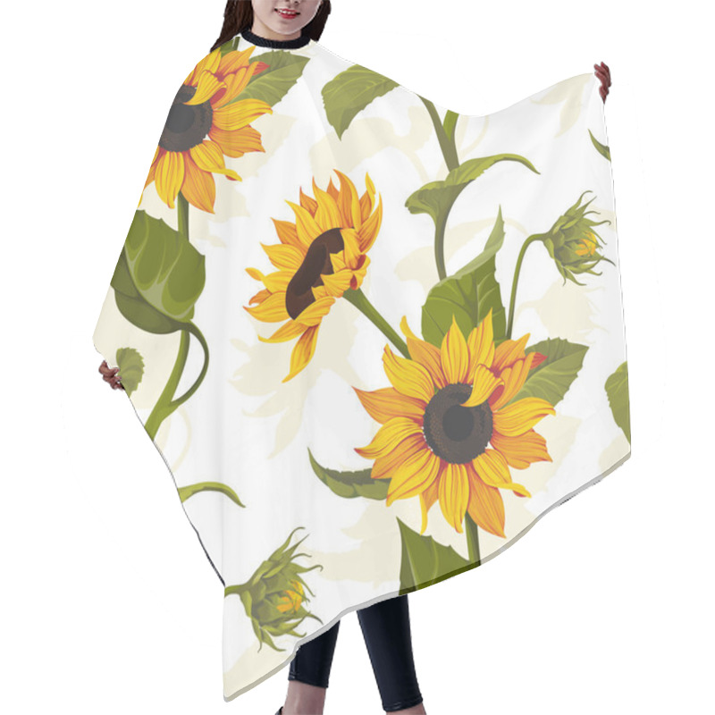 Personality  Sunflower Vector Seamless Pattern Floral Texture On Bright Background Hair Cutting Cape