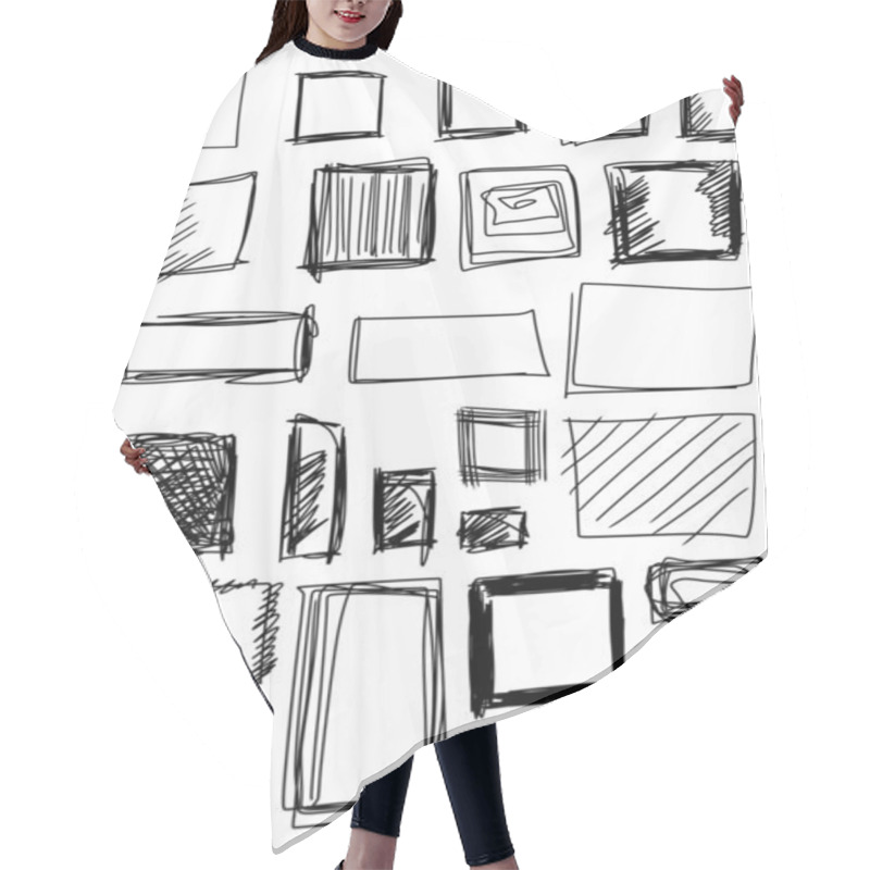 Personality  Doodle, Set Hand Drawn Shapes Square, Cube Hair Cutting Cape