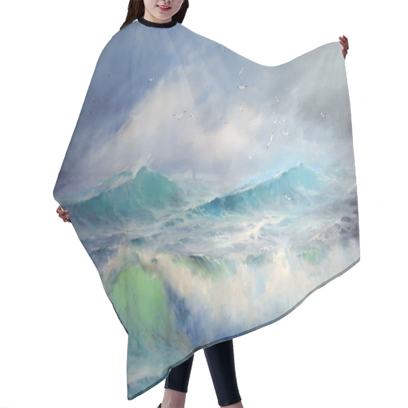 Personality  Seagulls. Sea Painting. Hair Cutting Cape