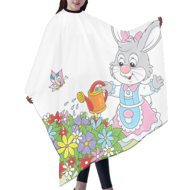 Personality  Easter Bunny Watering Flowers Hair Cutting Cape