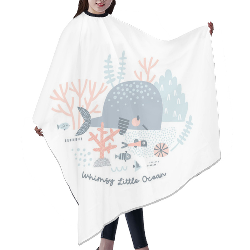 Personality  Whale And Fish On Seabed Vector Illustration Hair Cutting Cape