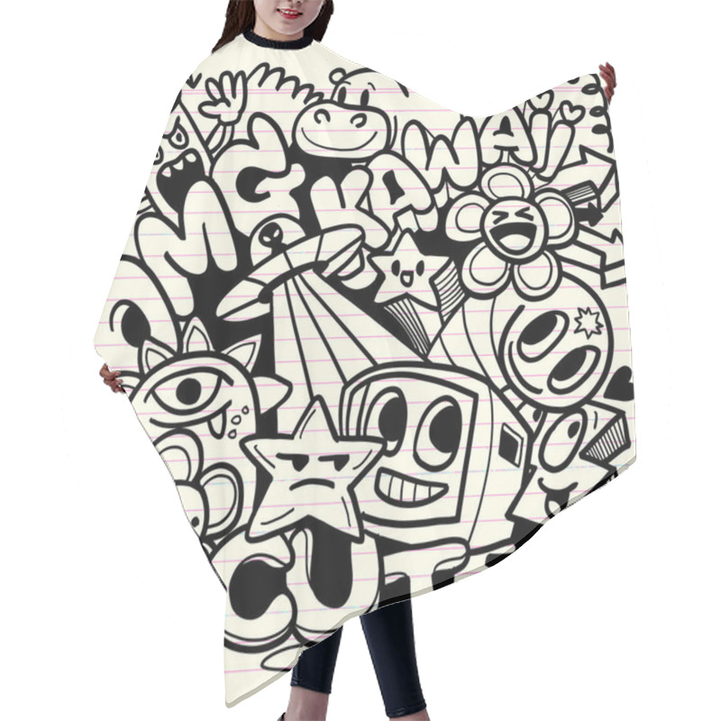 Personality  Doodles Featuring Cute Characters, Stars, Flowers, And Playful Designs, Expressing Fun And Whimsical Vibe. Perfect For Art Lovers And Enthusiasts Hair Cutting Cape