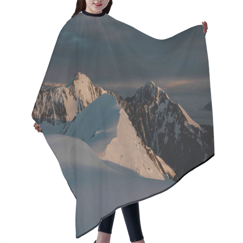 Personality  View On The Mountains Covered By Snow Under The Evening Sky With Dark Clouds Hair Cutting Cape