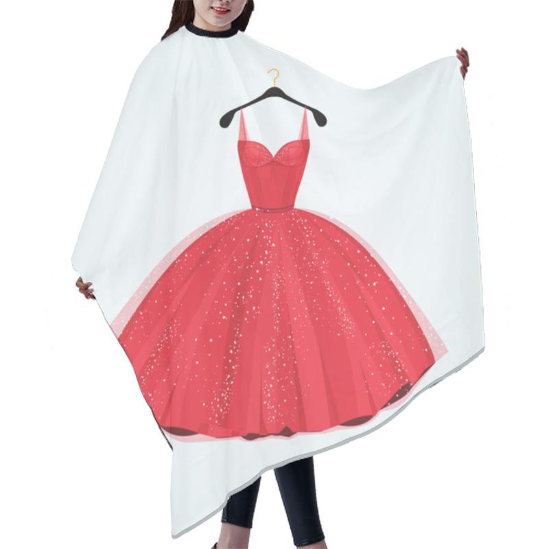 Personality  Red  Gorgeous Party Dress. Vector Illustration Hair Cutting Cape