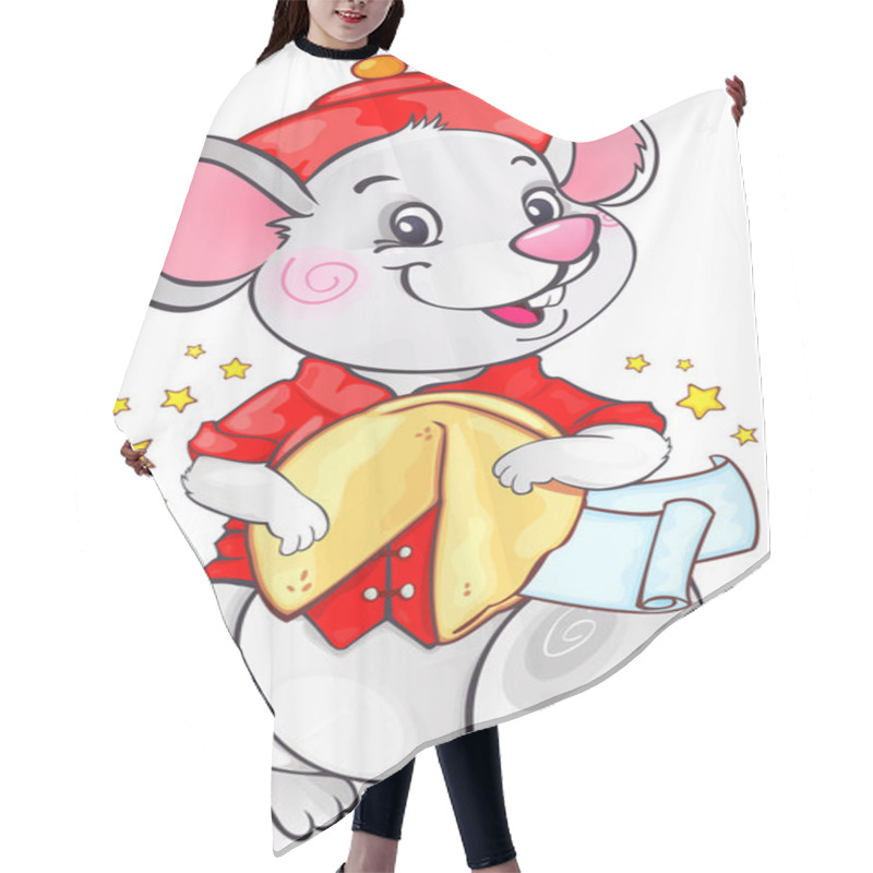 Personality  Cute White Metal Rat With Fortune Cookie For The New Year 2020 Hair Cutting Cape