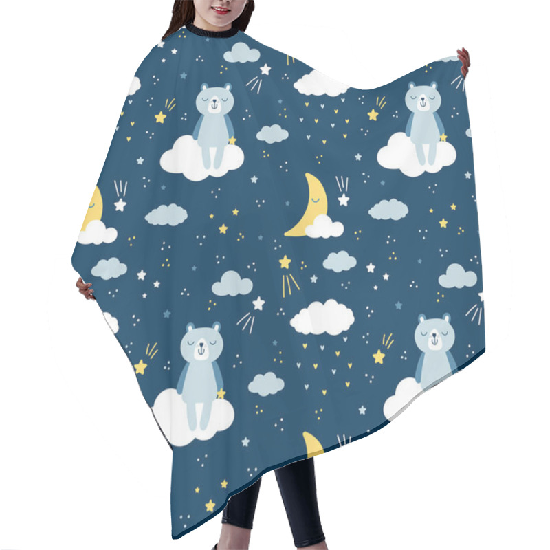 Personality  Seamless Pattern With Cute Bear On Cloud. Vector Background. Scandinavian Style. Hair Cutting Cape