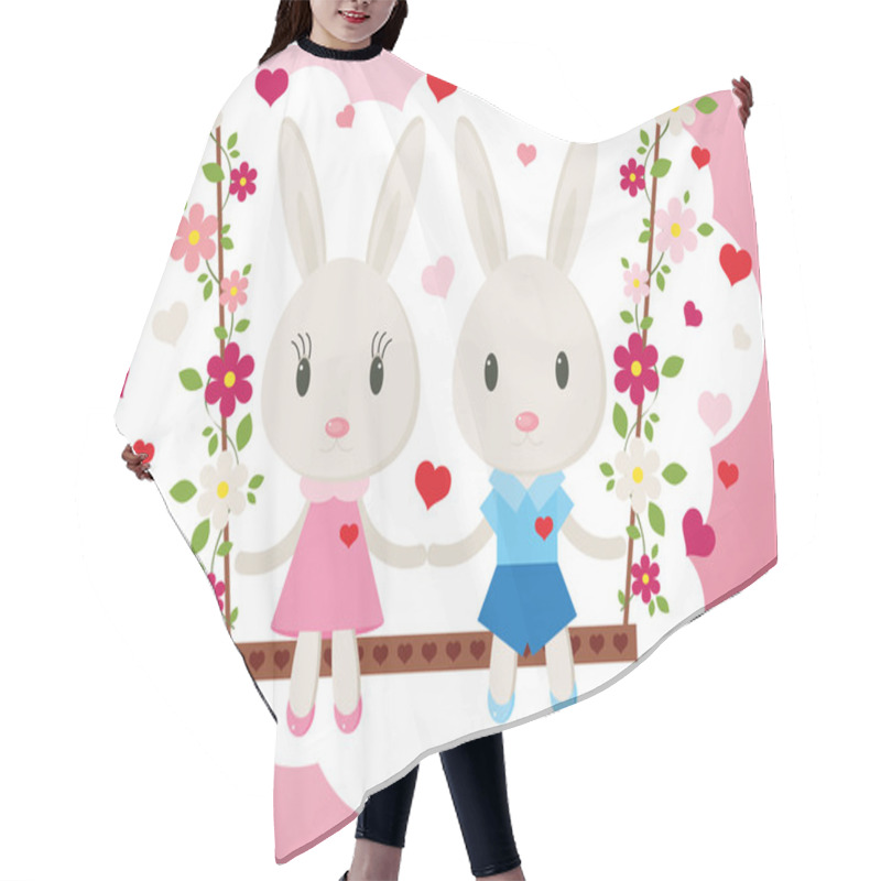 Personality  Bunnies On A Swing Vector Card Hair Cutting Cape