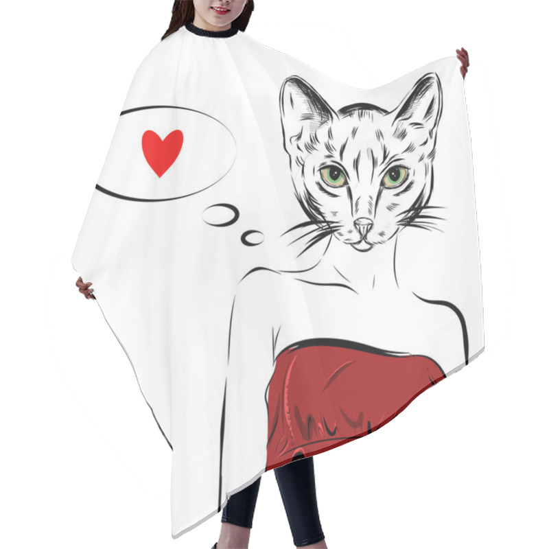 Personality  Cat Girl Dressed Up In Party Dress Animal Illustration. Vector Hair Cutting Cape