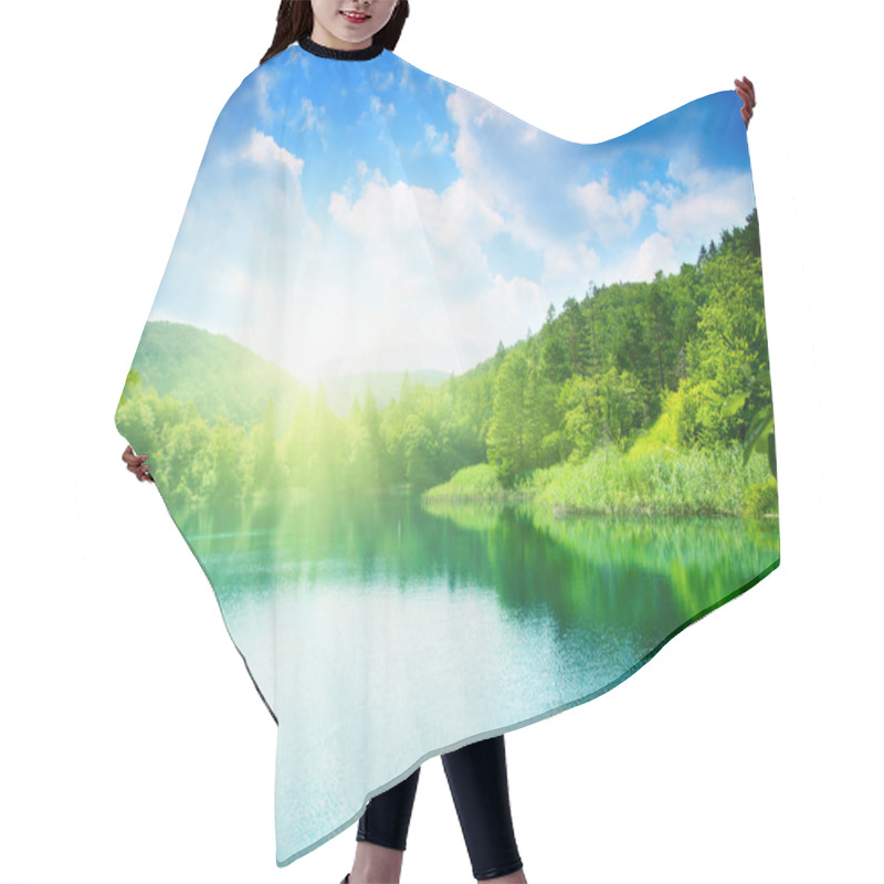 Personality  Green Water Lake In Forest Hair Cutting Cape