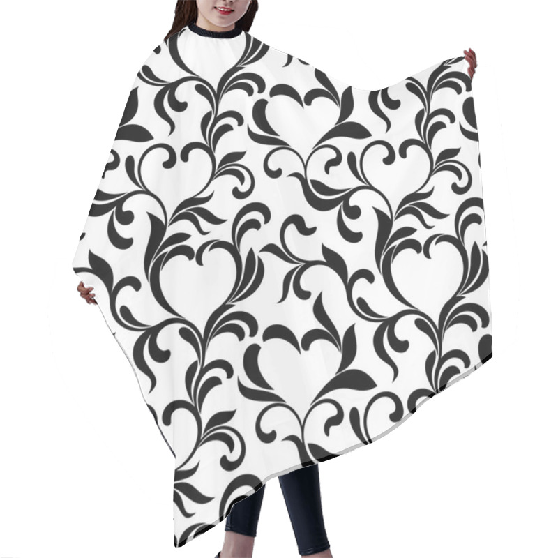 Personality  Seamless Pattern Of Leaves And Swirls In The Form Of Hearts On A White Background. Hair Cutting Cape