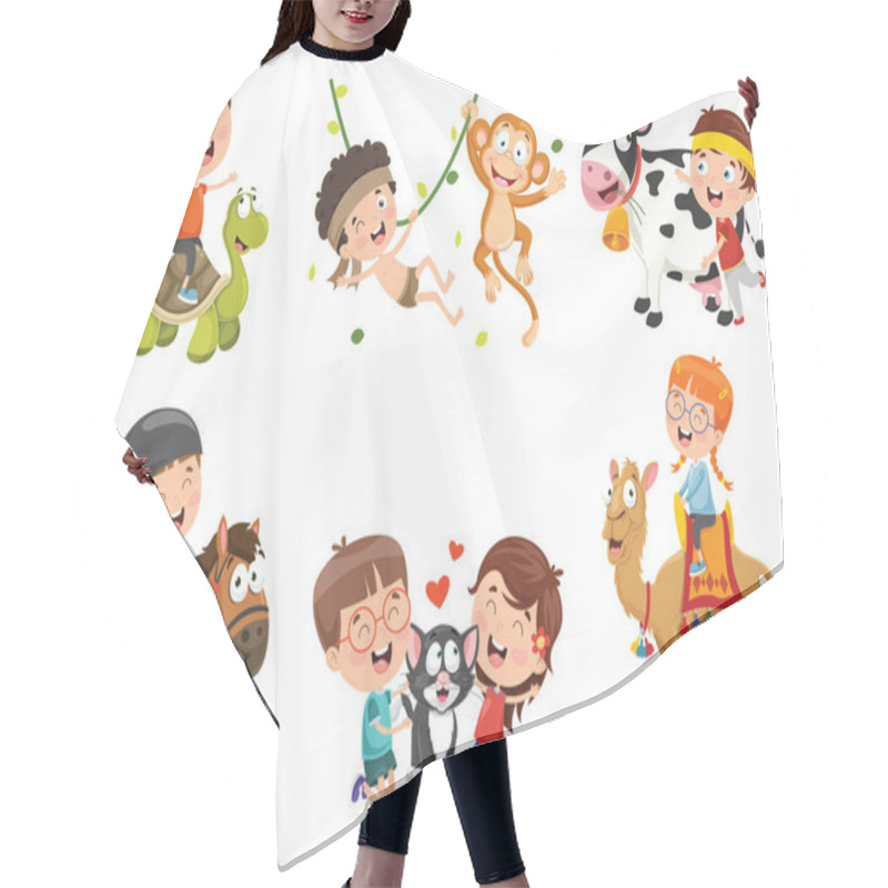 Personality  Children Playing With Funny Animals Hair Cutting Cape