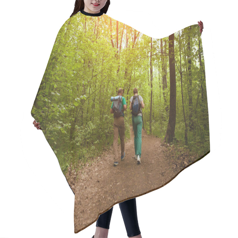 Personality  Elderly Couple With Backpack Hiking In Forest. Senior Couple Walking In Nature. End Of A Quarantine. Staycations, Hyper-local Travel,  Family Outing, Getaway, Natural Environ Hair Cutting Cape