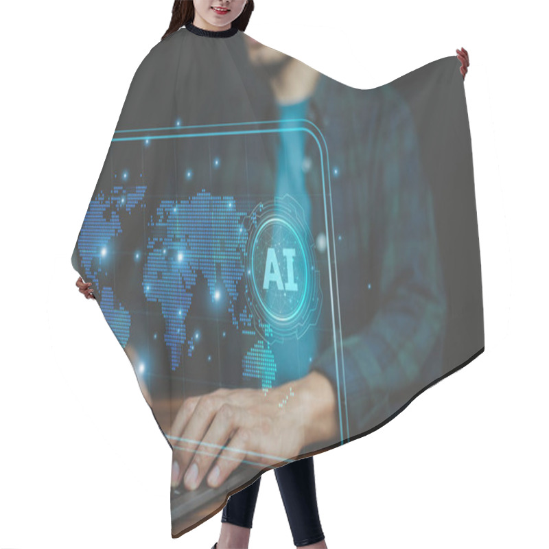 Personality  A Successful Businessman Embraces AI Technology To Innovate And Thrive In The Fast-paced Global Business World. Hair Cutting Cape