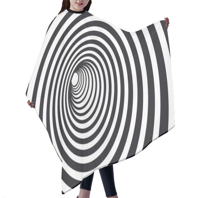 Personality  Geometric Hypnotic Spiral. Black And White Striped Optical Illusion Illustration. Geometrical Wormhole Shape Pattern. Hair Cutting Cape