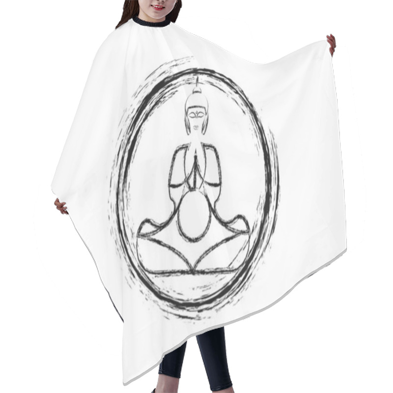 Personality  Buddha In Meditation, Enso Zen Circle Of Enlightenment, Symbol And Meditating Buddha Silhouette Concept, Buddhism, Japan, Vector Isolated On White Background In Paint Brush Style Hair Cutting Cape