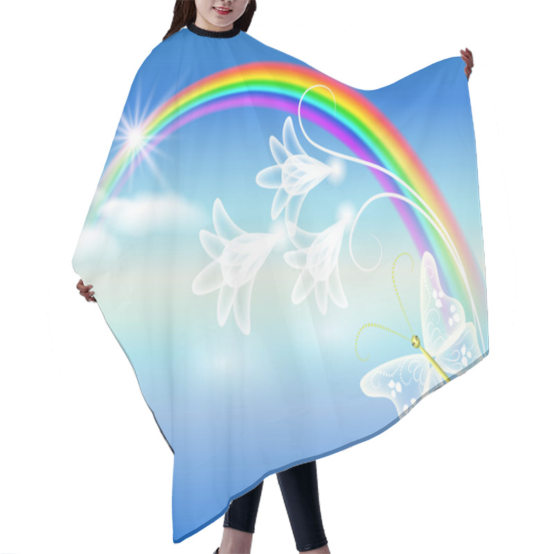 Personality  Rainbow And Flowers Hair Cutting Cape