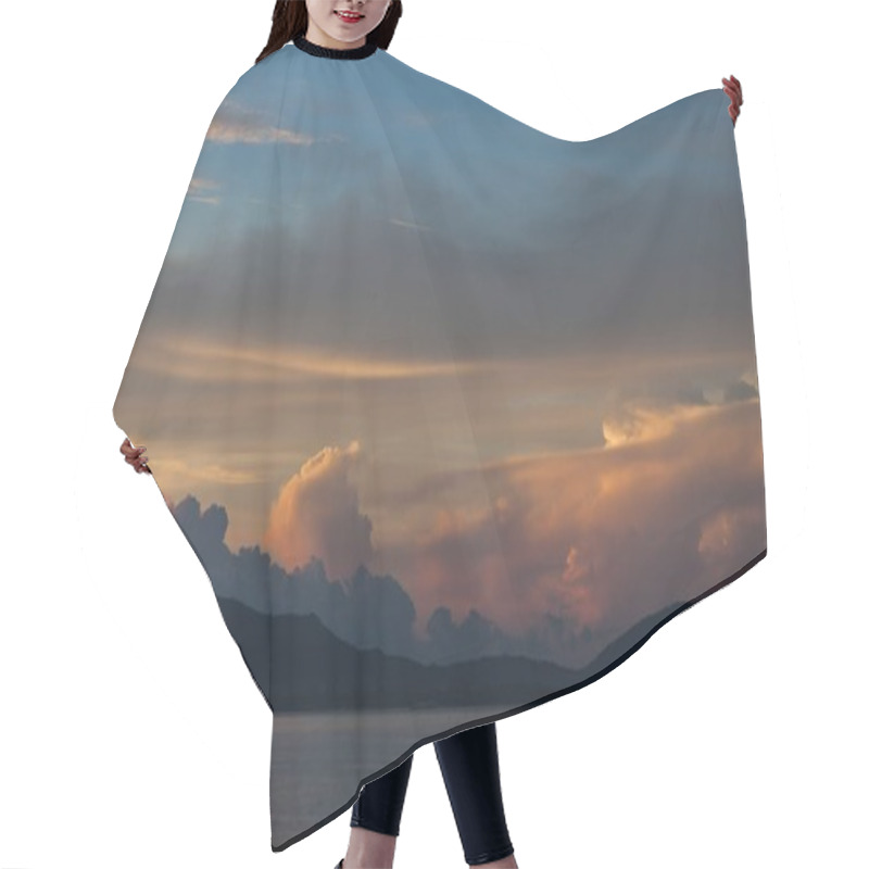 Personality  Beautiful Sunset Cloudy Sky Over Sea And Hills Hair Cutting Cape