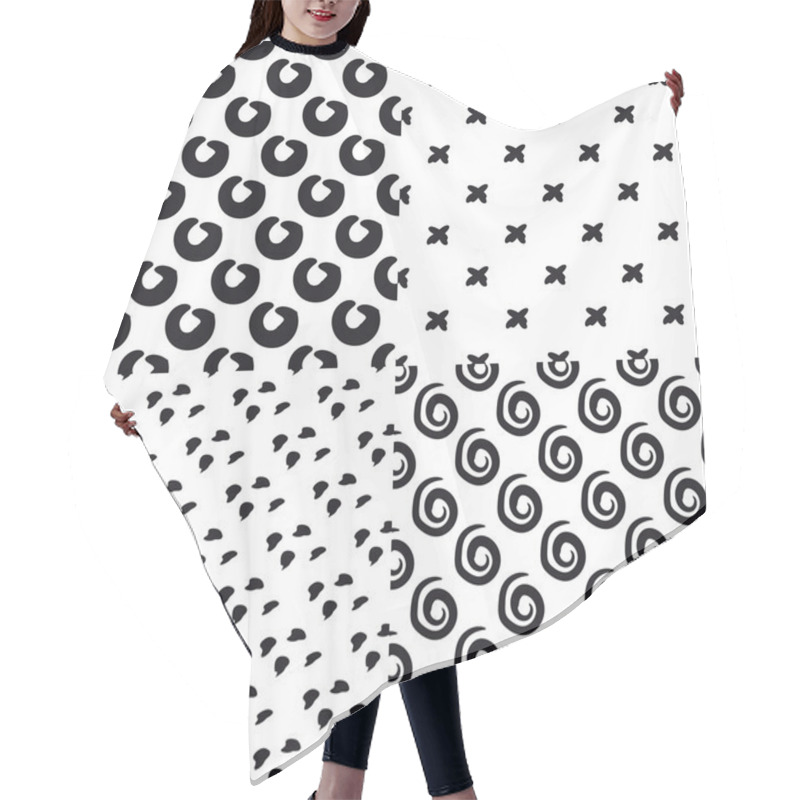 Personality  Set Of Seamless Black And White Hand Drawn Pattern. Black And White Doodle Background. Doodle Dots, Spiral, Circle And Cross. Hair Cutting Cape