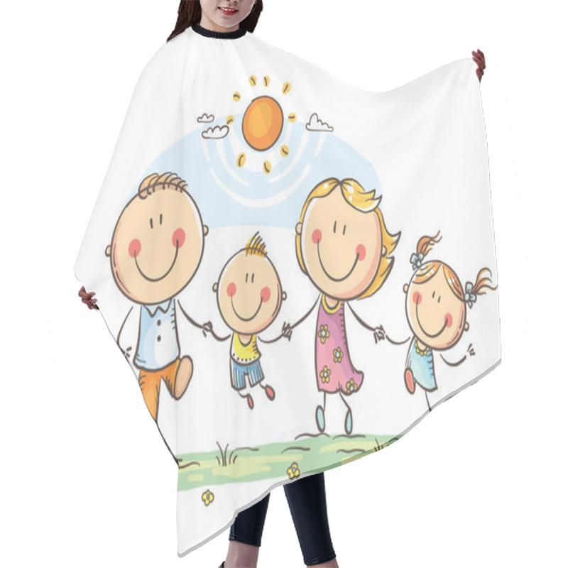 Personality  Happy Family With Two Children Having Fun Running Outdoors Hair Cutting Cape