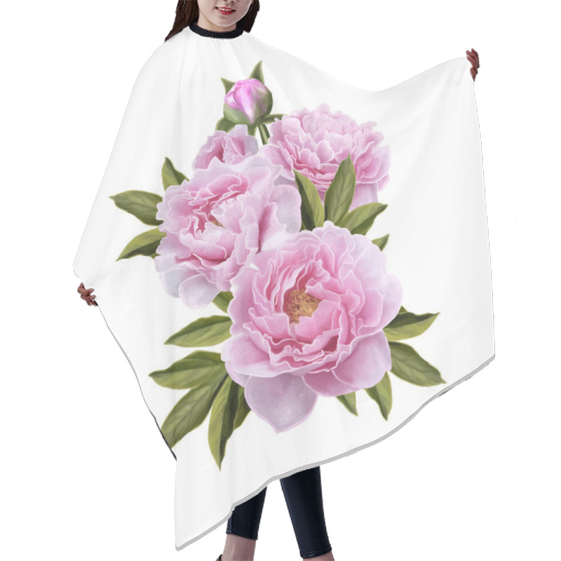 Personality  Bouquet Of Pink Peonies, Vector Illustration, Isolated Hair Cutting Cape