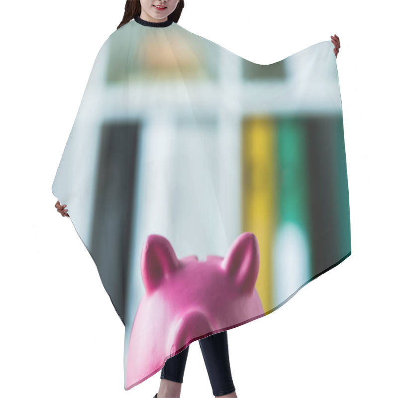 Personality  Toy And Pink Piggy Bank In Modern Office  Hair Cutting Cape