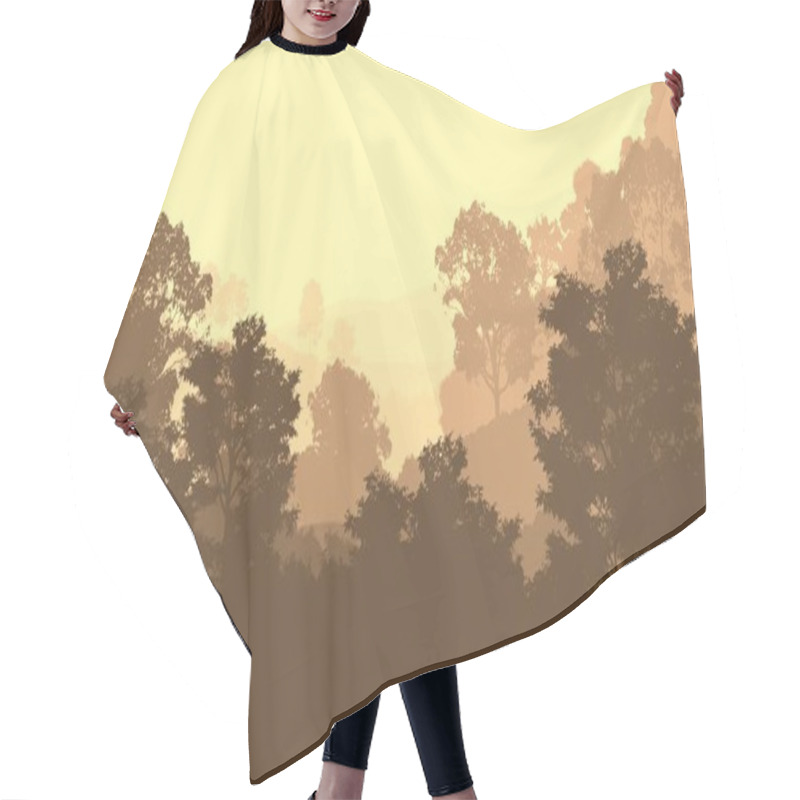 Personality  Abstract Woodland Landscape With Hazy Trees Silhouettes Hair Cutting Cape