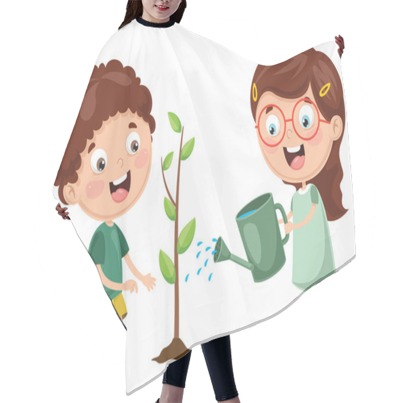 Personality  Vector Illustration Of Kids Planting Hair Cutting Cape