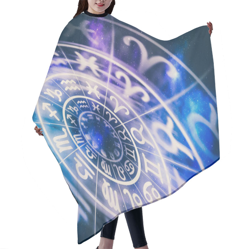 Personality  Zodiac Signs Inside Of Horoscope Circle - Astrology And Horoscopes Concept - Retro Style Hair Cutting Cape