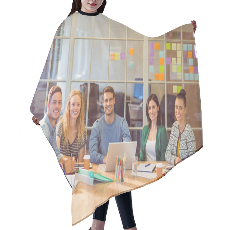 Personality  Group Of Young Colleagues Using Laptop Hair Cutting Cape