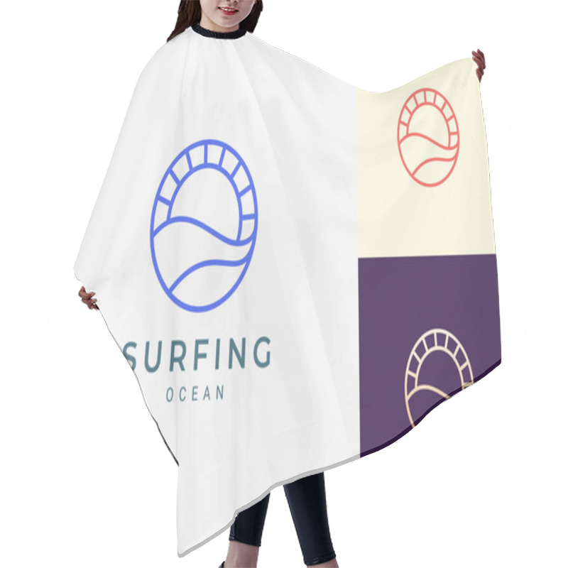 Personality  Ocean Or Water Theme Logo With Waves And Sun In Circle Hair Cutting Cape