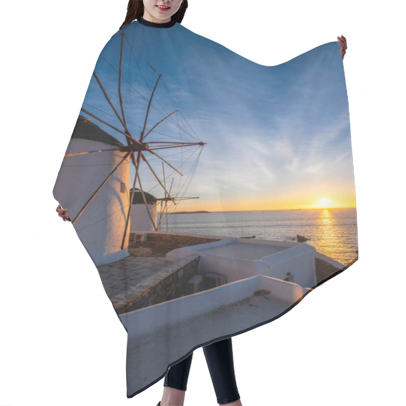 Personality  Traditional Greek Windmills On Mykonos Island At Sunrise, Cyclades, Greece Hair Cutting Cape