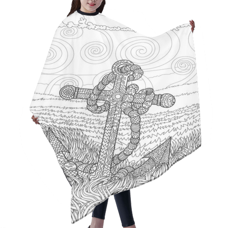 Personality  Black And White Illustration Of An Anchor Hair Cutting Cape