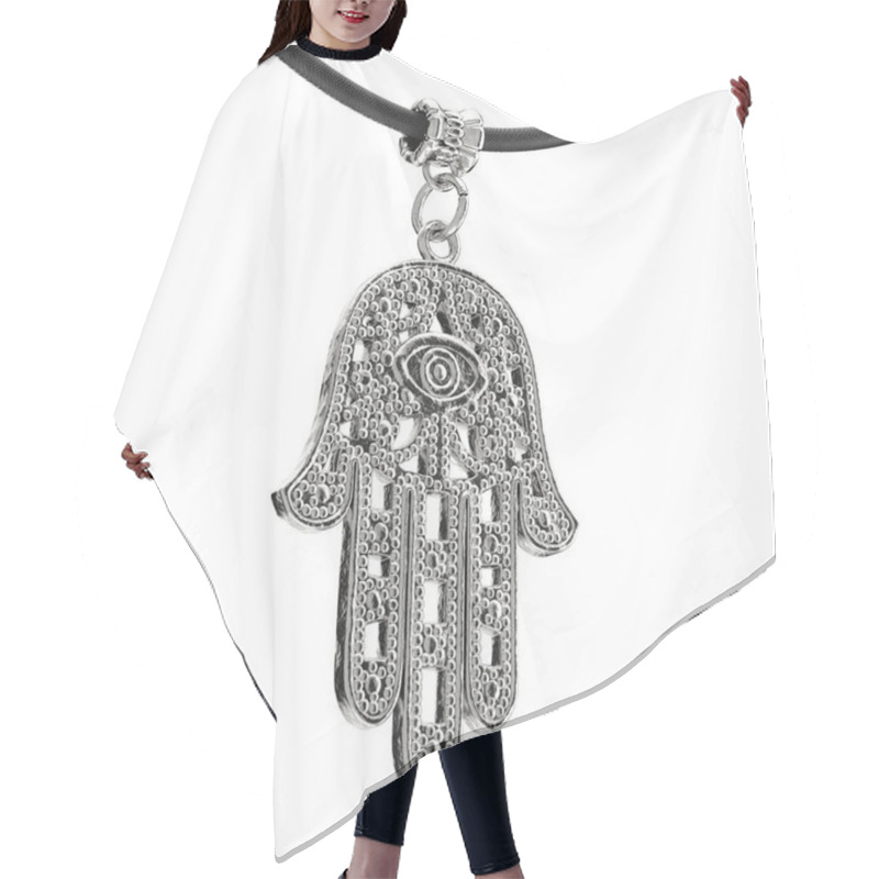 Personality  Silver Hamsa, Hand Of Fatima Amulet Coulomb On A White Background. 3d Rendering Hair Cutting Cape