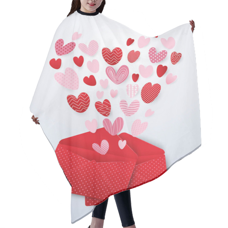 Personality  Open Red Envelope With Cute Hearts Valentines Day And Love Hair Cutting Cape