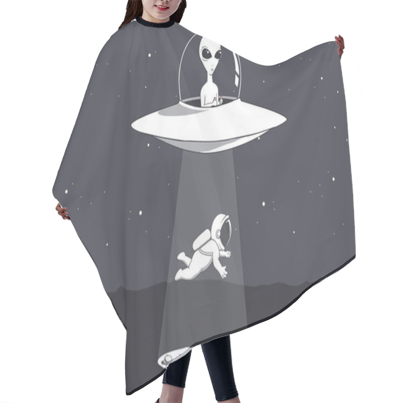 Personality  An Alien On A Flying Saucer Abducts An Astronaut.Vector Illustration Hair Cutting Cape