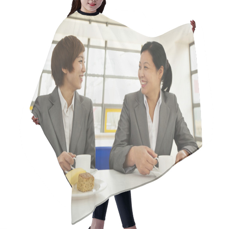 Personality  Two Person Meeting In Company Cafeteria Hair Cutting Cape