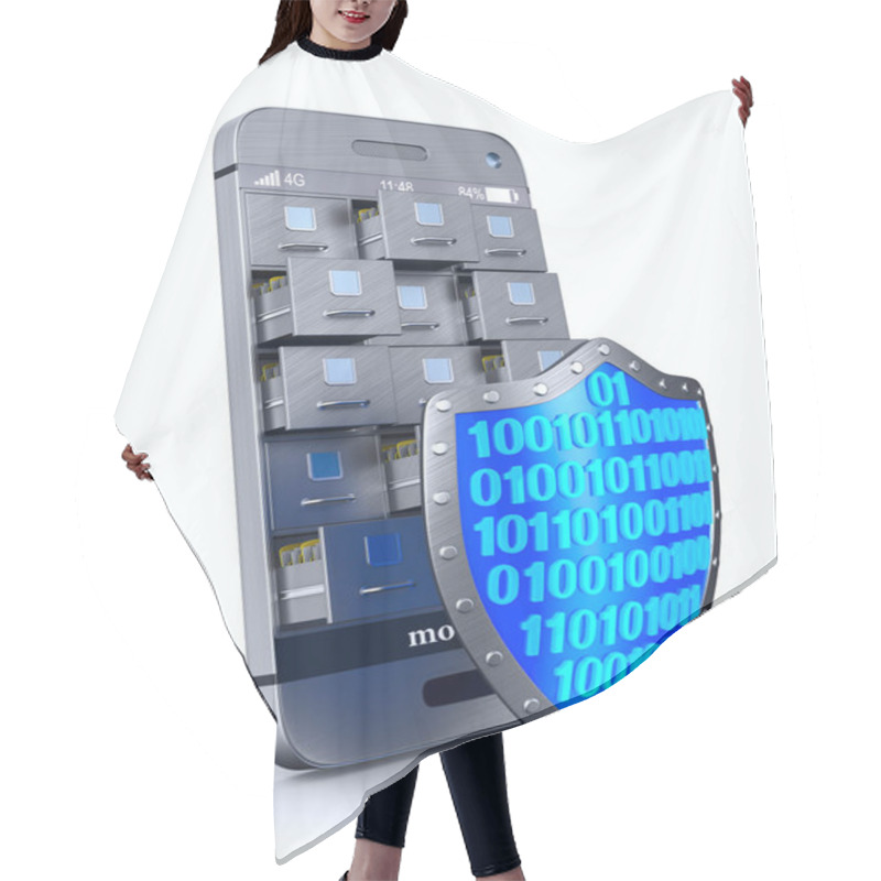 Personality  Phone With Filing Cabinet And Shield On White Background. Isolat Hair Cutting Cape